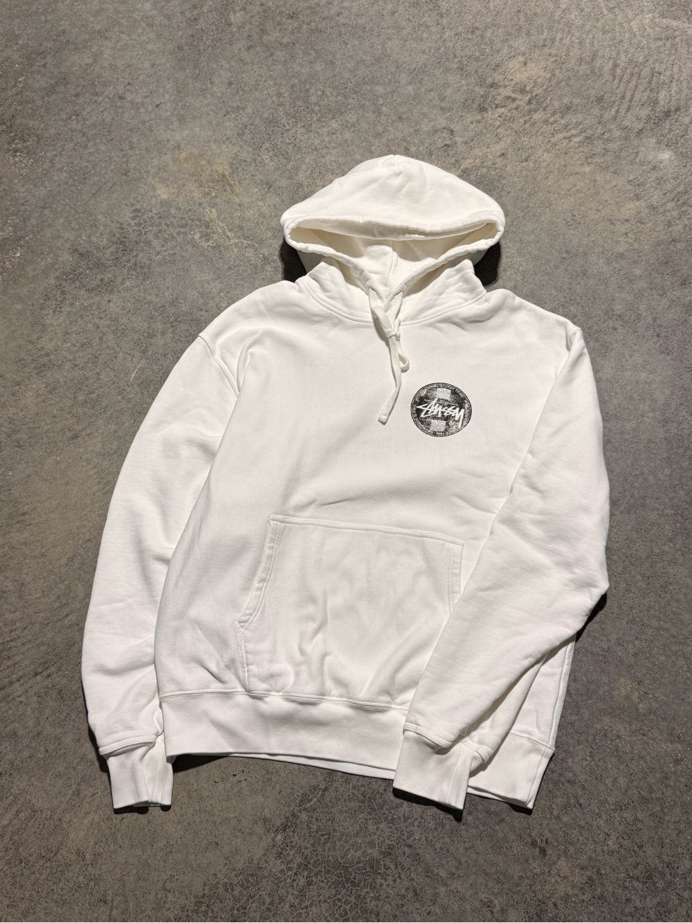 Stussy Cream Pullover Hoodie with Chest Logo - Picture 2 of 6